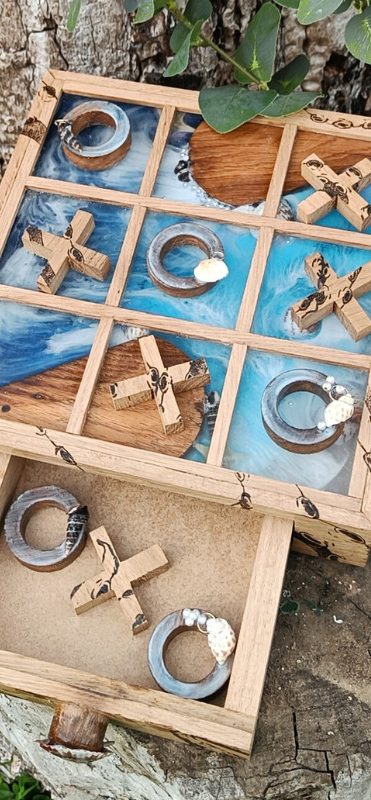 niymaea jeu en bois tic tac toe morpion resine poetique